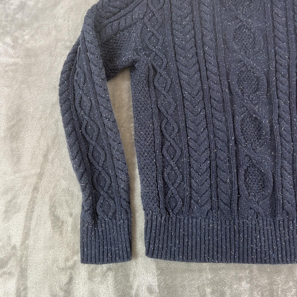 L.L. Bean Sweater Mens Small Blue Cable Knit Crew Neck Organic Cotton Pullover - Picture 12 of 14